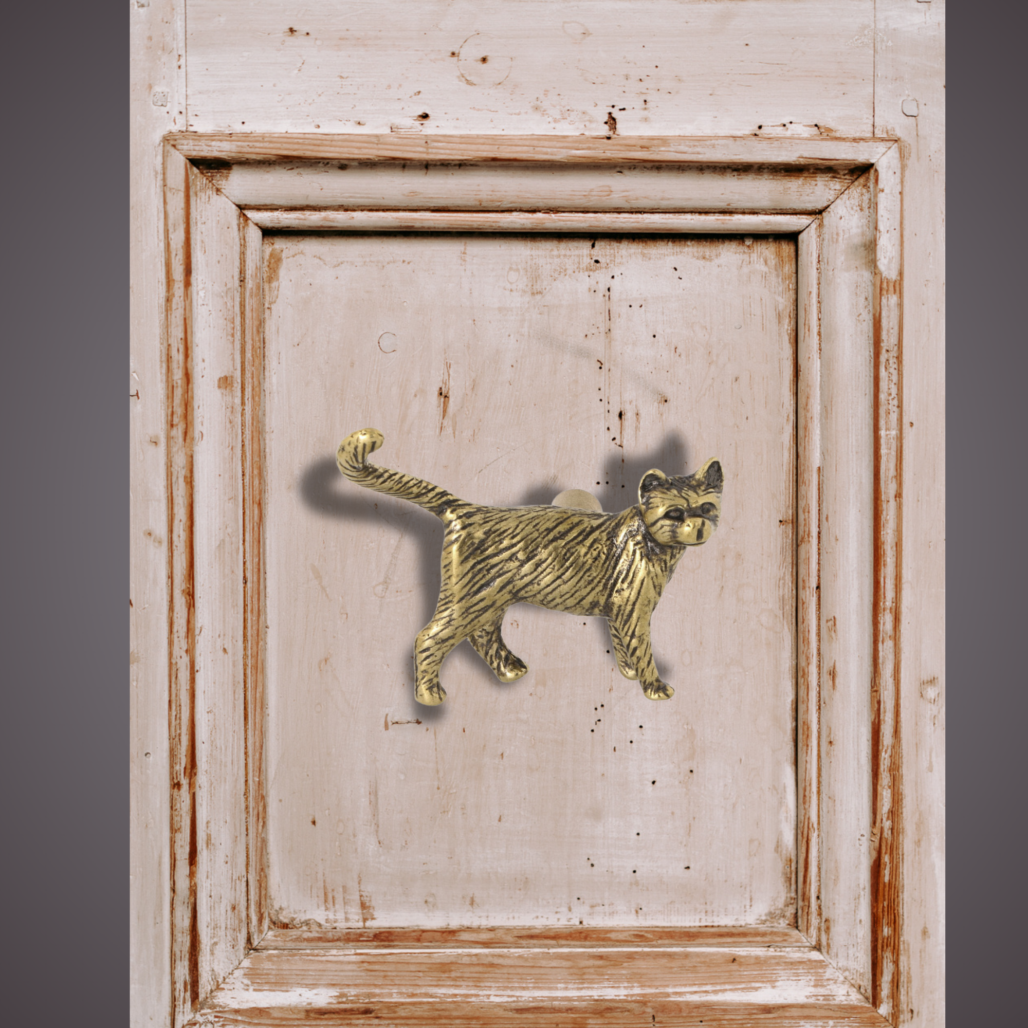 Knobelle Brass Cat Handle Hook – Vintage Animal Cabinet Knob, Decorative Wall Accent