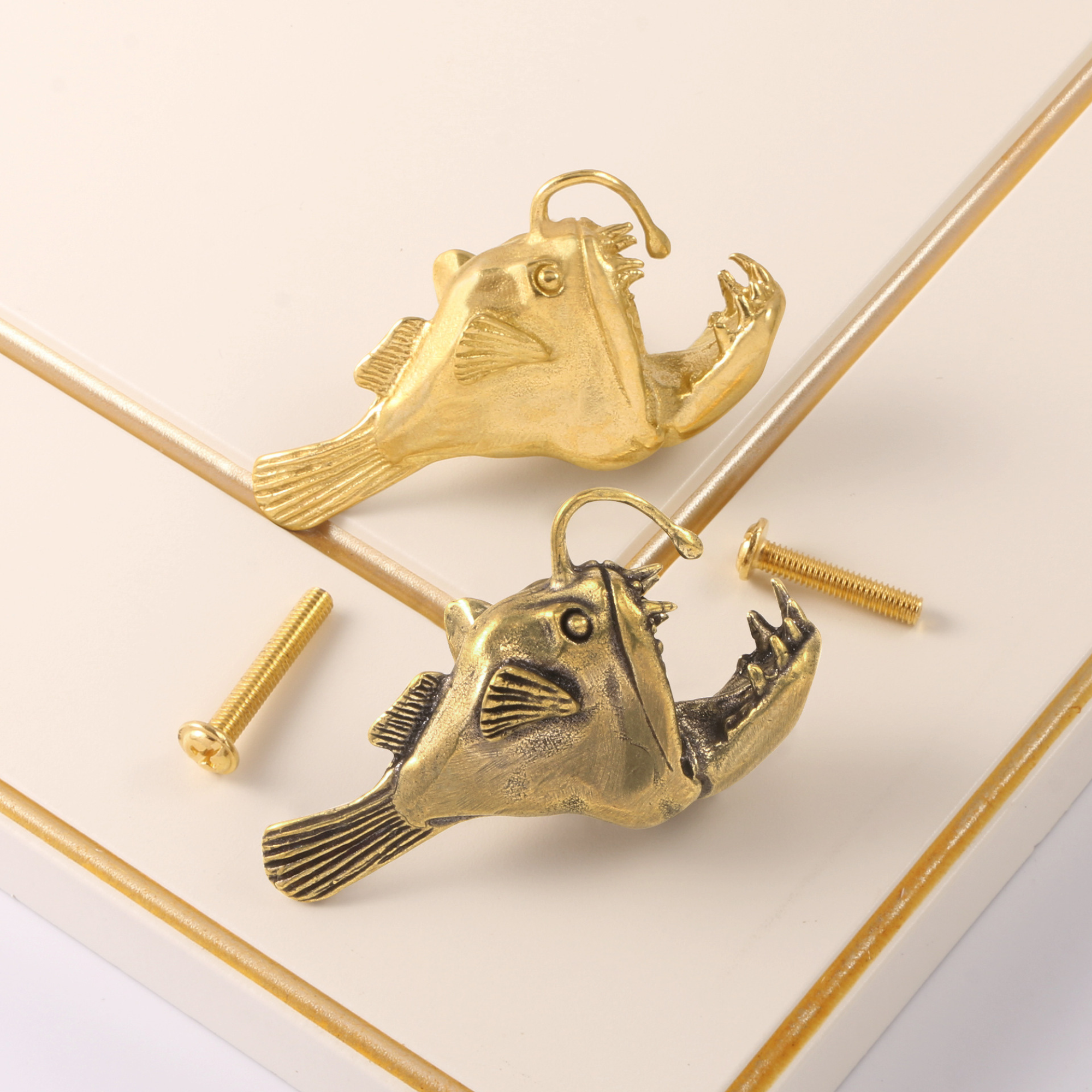 knobelle Anglerfish Brass Cabinet Knob - Ocean-Inspired Drawer Pull