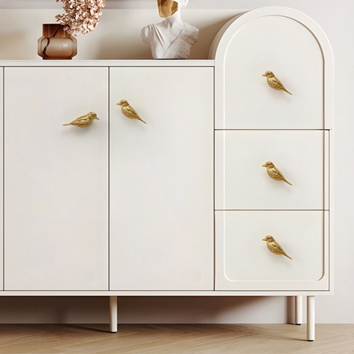 Brass Songbird Knob Set: Gold Sparrow Cabinet Handles