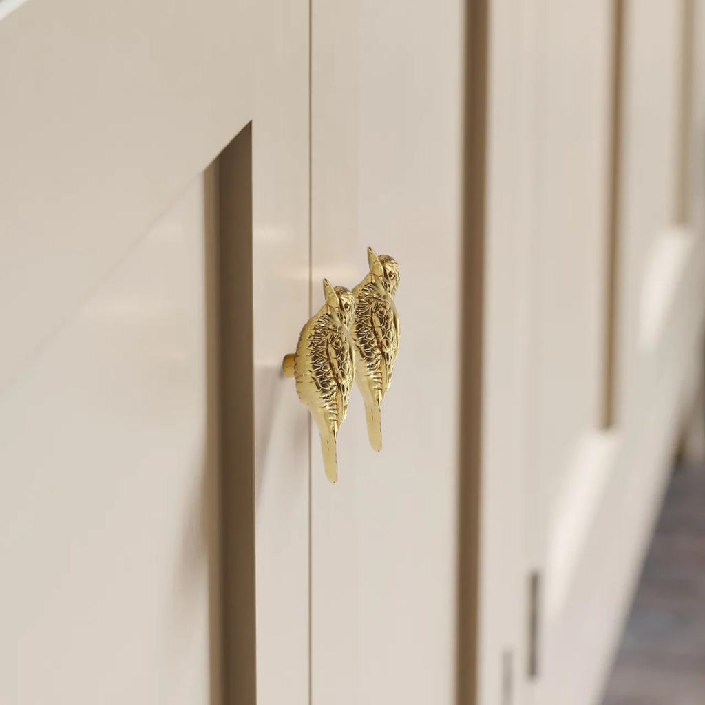 Brass Songbird Knob Set: Gold Sparrow Cabinet Handles