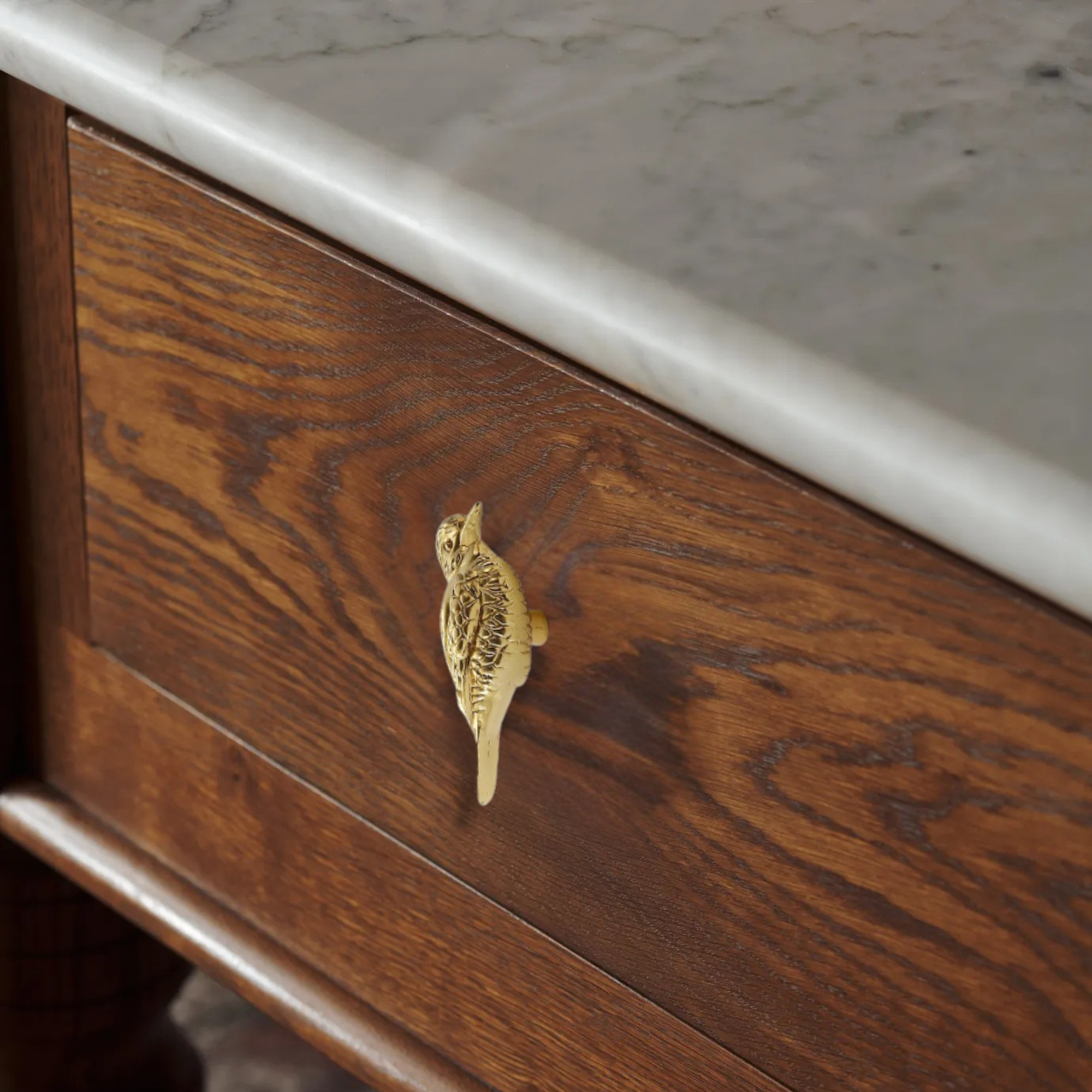 Brass Songbird Knob Set: Gold Sparrow Cabinet Handles