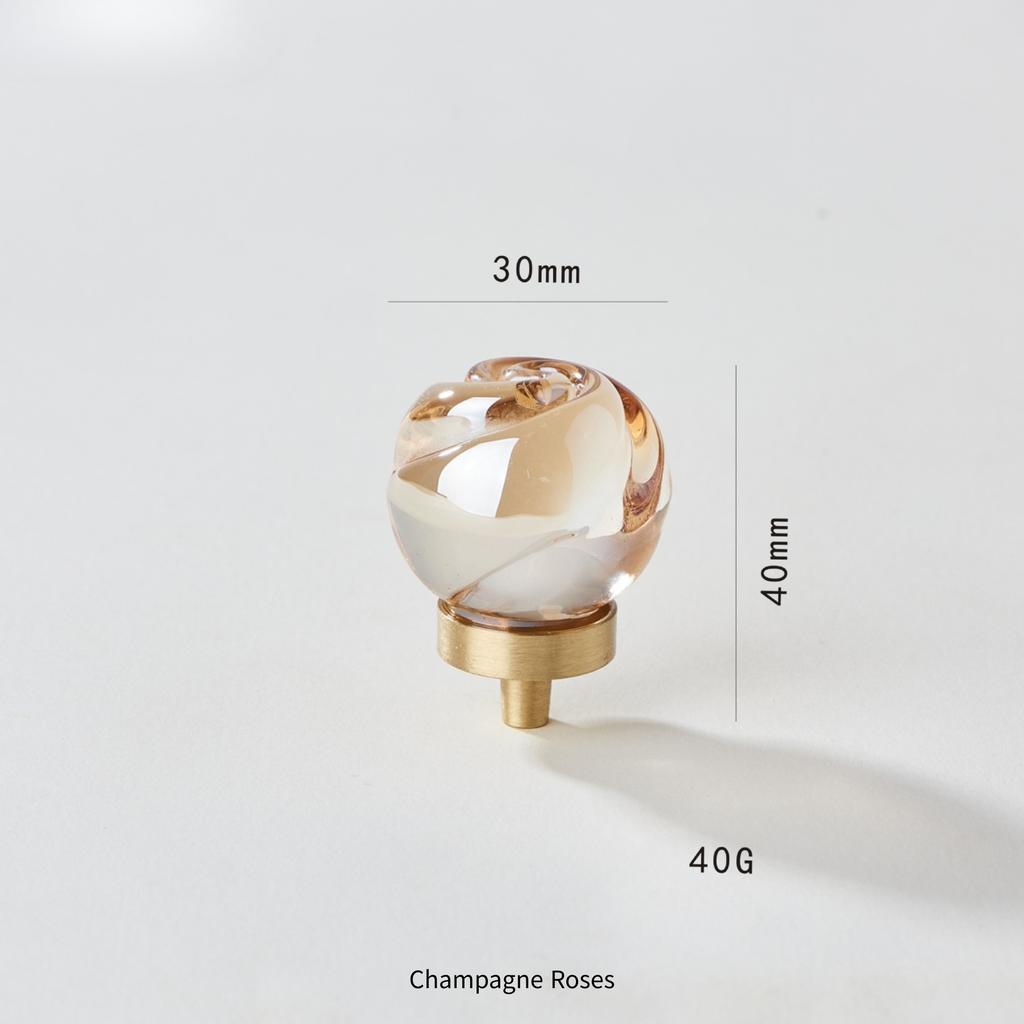 Knobelle Crystal Glass Cabinet Knob with Brass Base: Animal & Floral Drawer Pull