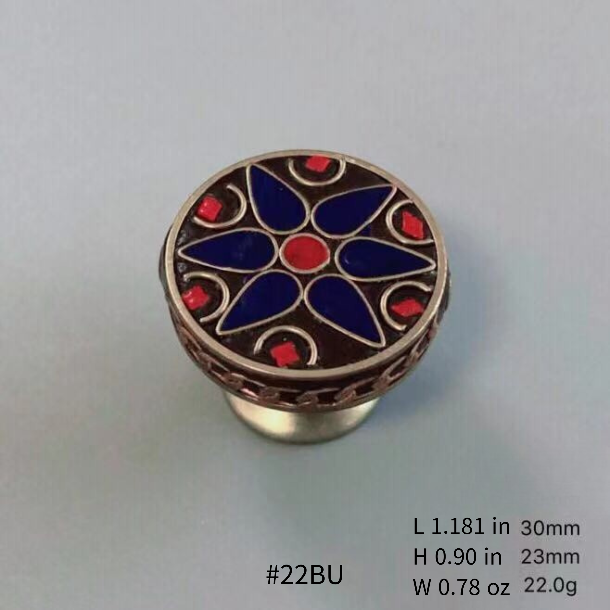 Knobelle Antique Brass Cabinet Knob – Boho Drawer Pull, Mosaic Inlay Design, Vintage Soulful Accent