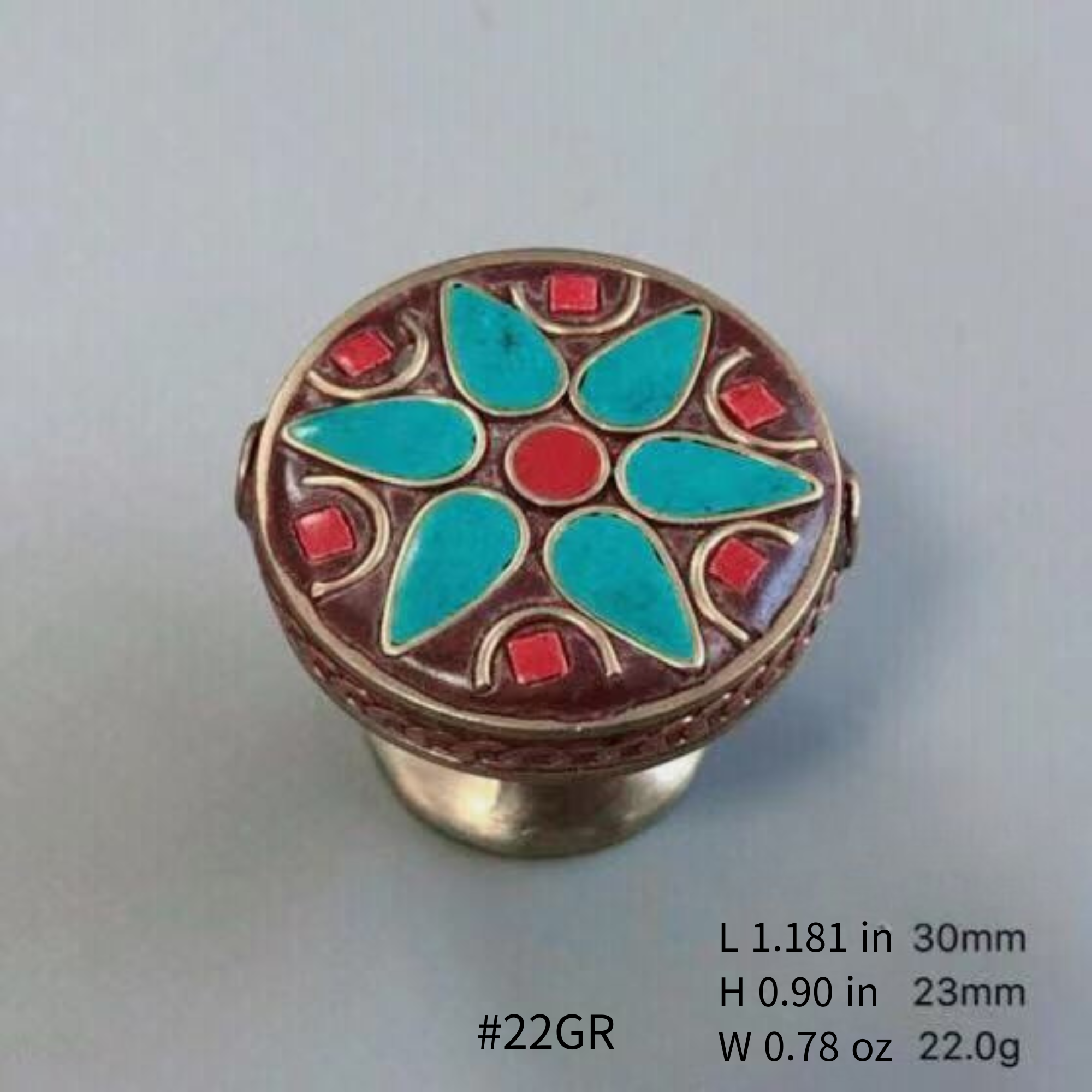 Knobelle Antique Brass Cabinet Knob – Boho Drawer Pull, Mosaic Inlay Design, Vintage Soulful Accent