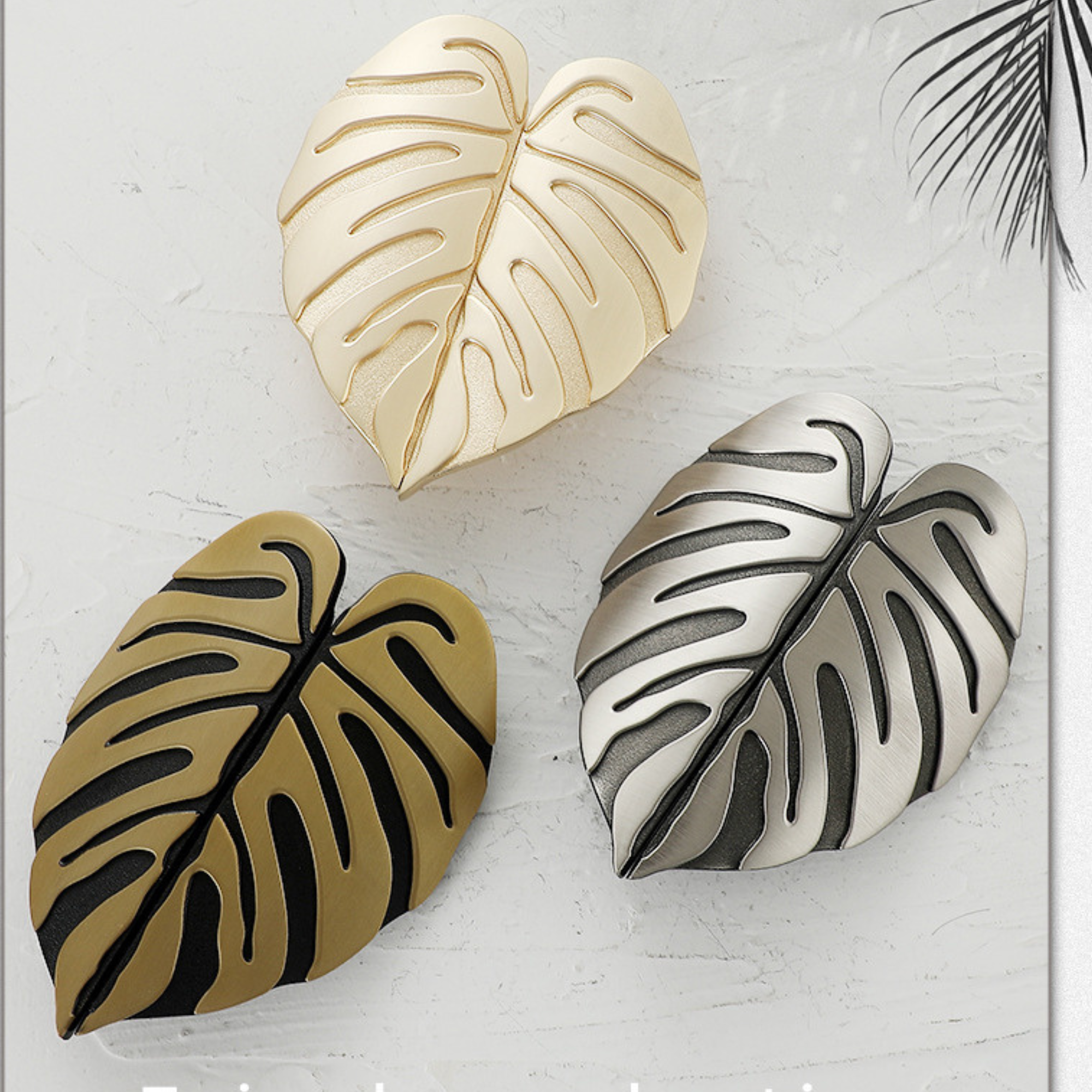 Knobelle Messing Blatt Möbelknauf (2er Set) – Monstera Schubladengriff Paar, Dekorativer Möbelgriff, Botanisches Wohnaccessoire