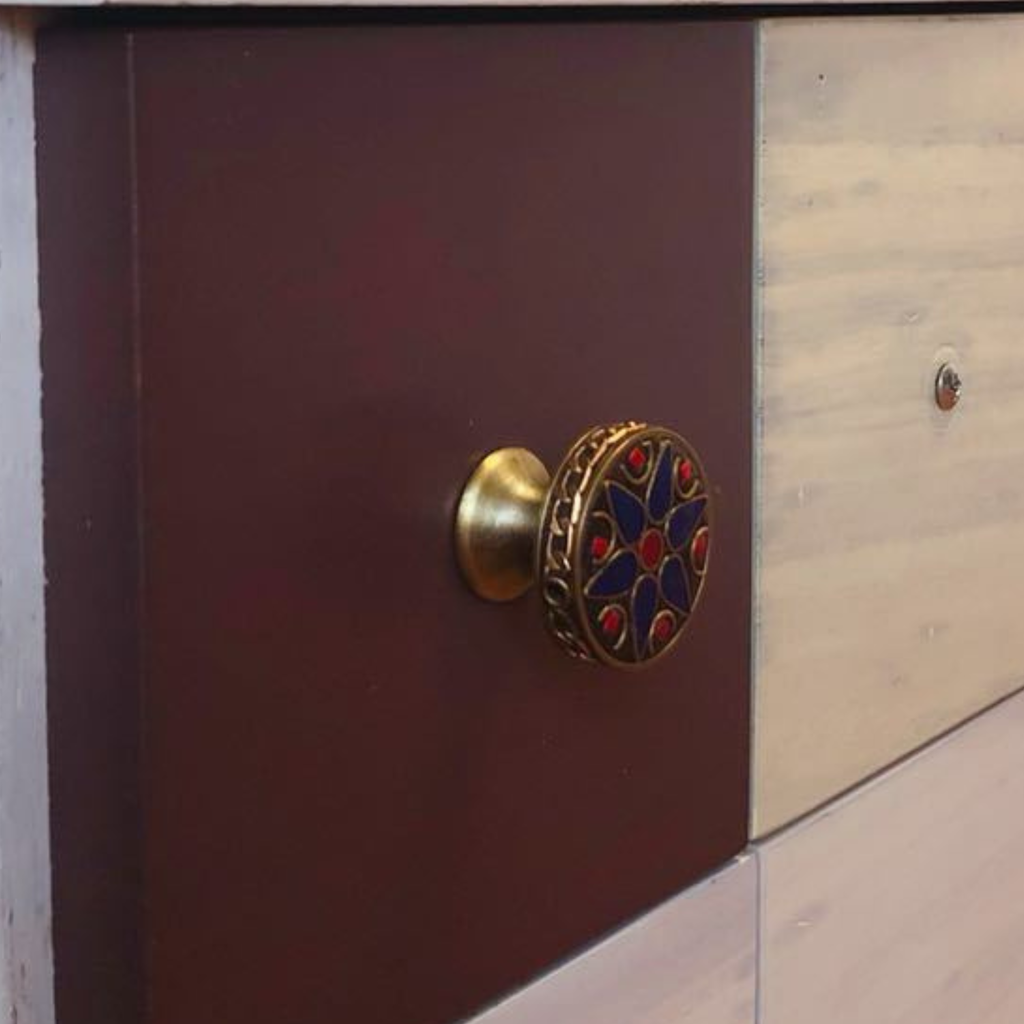 Knobelle Antique Brass Cabinet Knob – Boho Drawer Pull, Mosaic Inlay Design, Vintage Soulful Accent