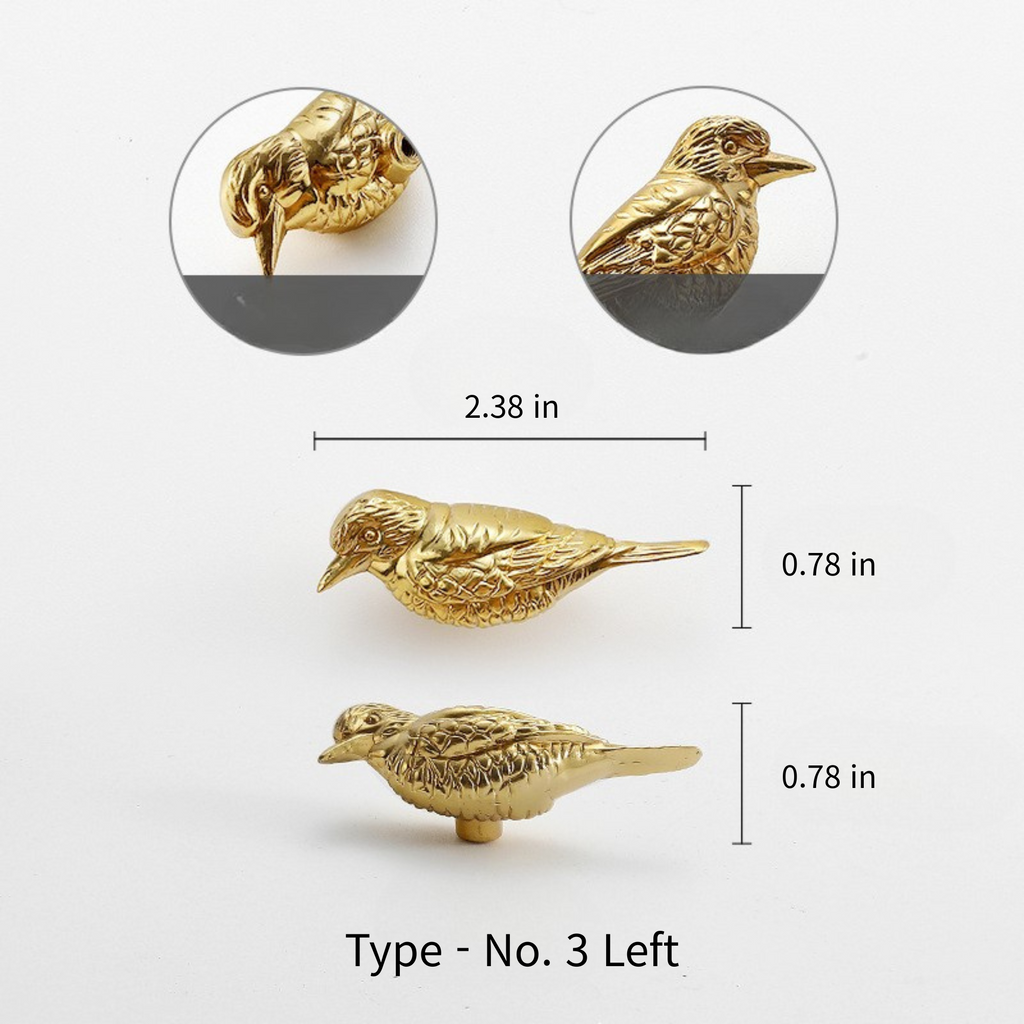 Brass Songbird Knob Set: Gold Sparrow Cabinet Handles