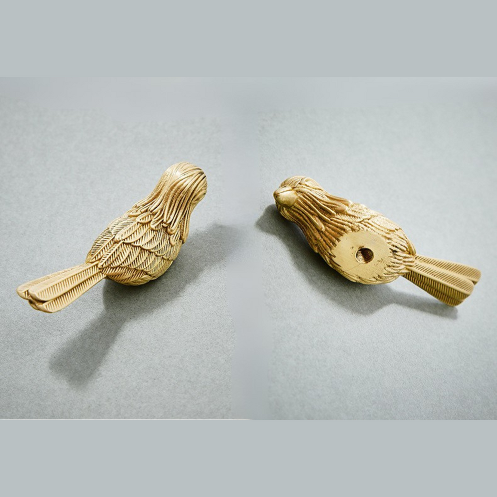 Knobelle Massiver Messing-Vogel-Schrankknauf – Vintage Gold Schubladengriff, Skulpturierte Tierbeschläge, Verspielter Wohnakzent