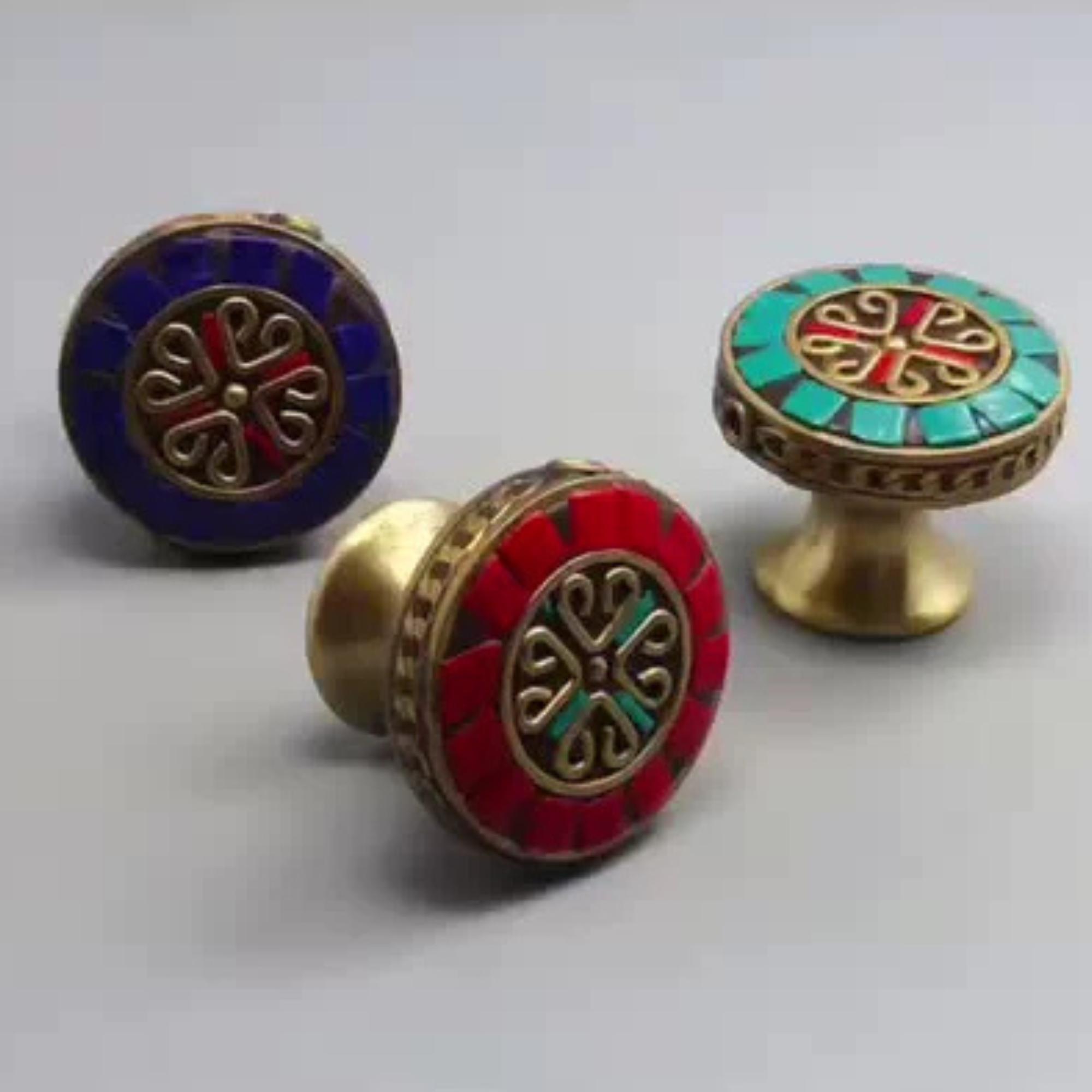 Knobelle Antique Brass Cabinet Knob – Boho Drawer Pull, Mosaic Inlay Design, Vintage Soulful Accent