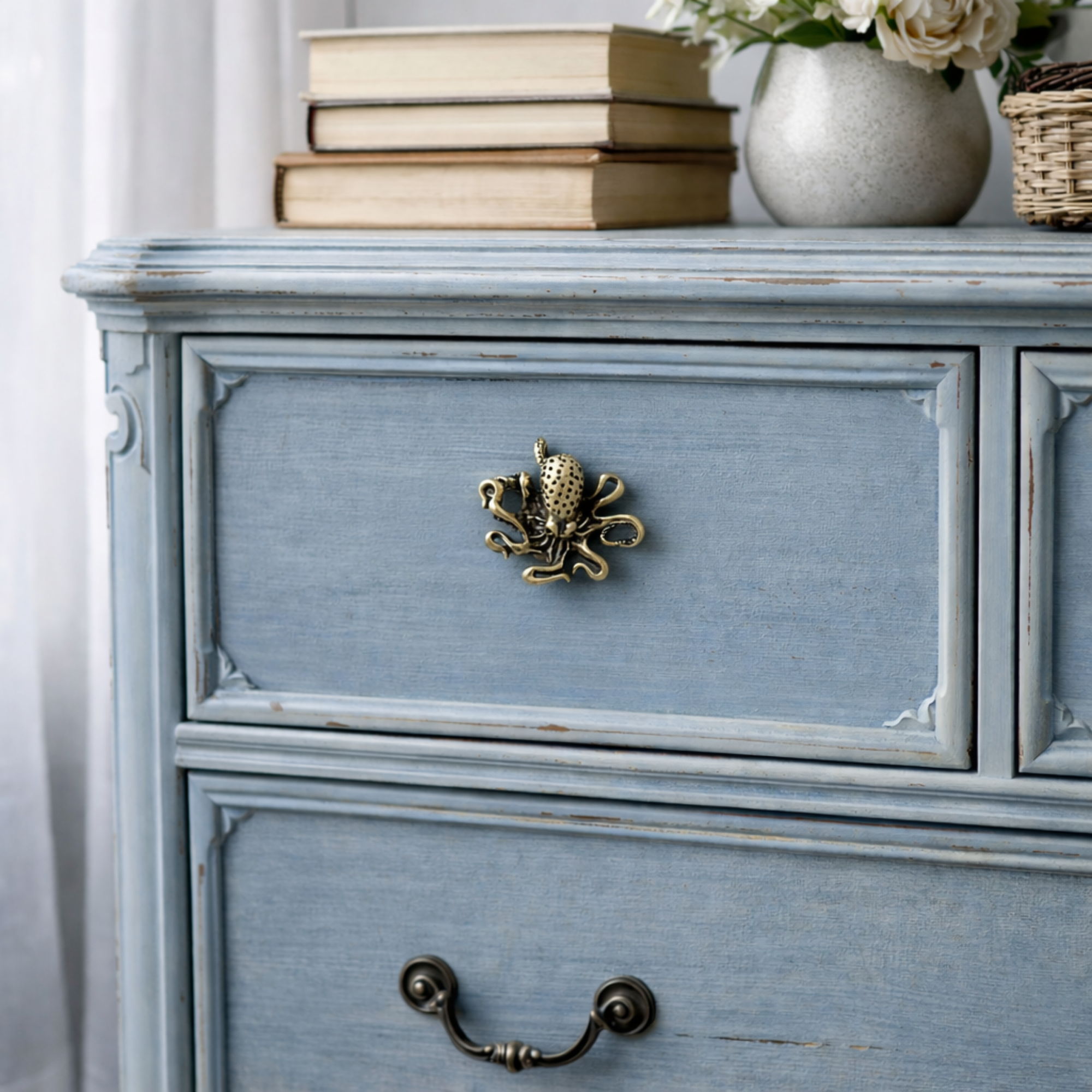 Knobelle Brass Octopus Knob | Nautical Cabinet Drawer Hardware | Coastal Vintage Furniture Accent
