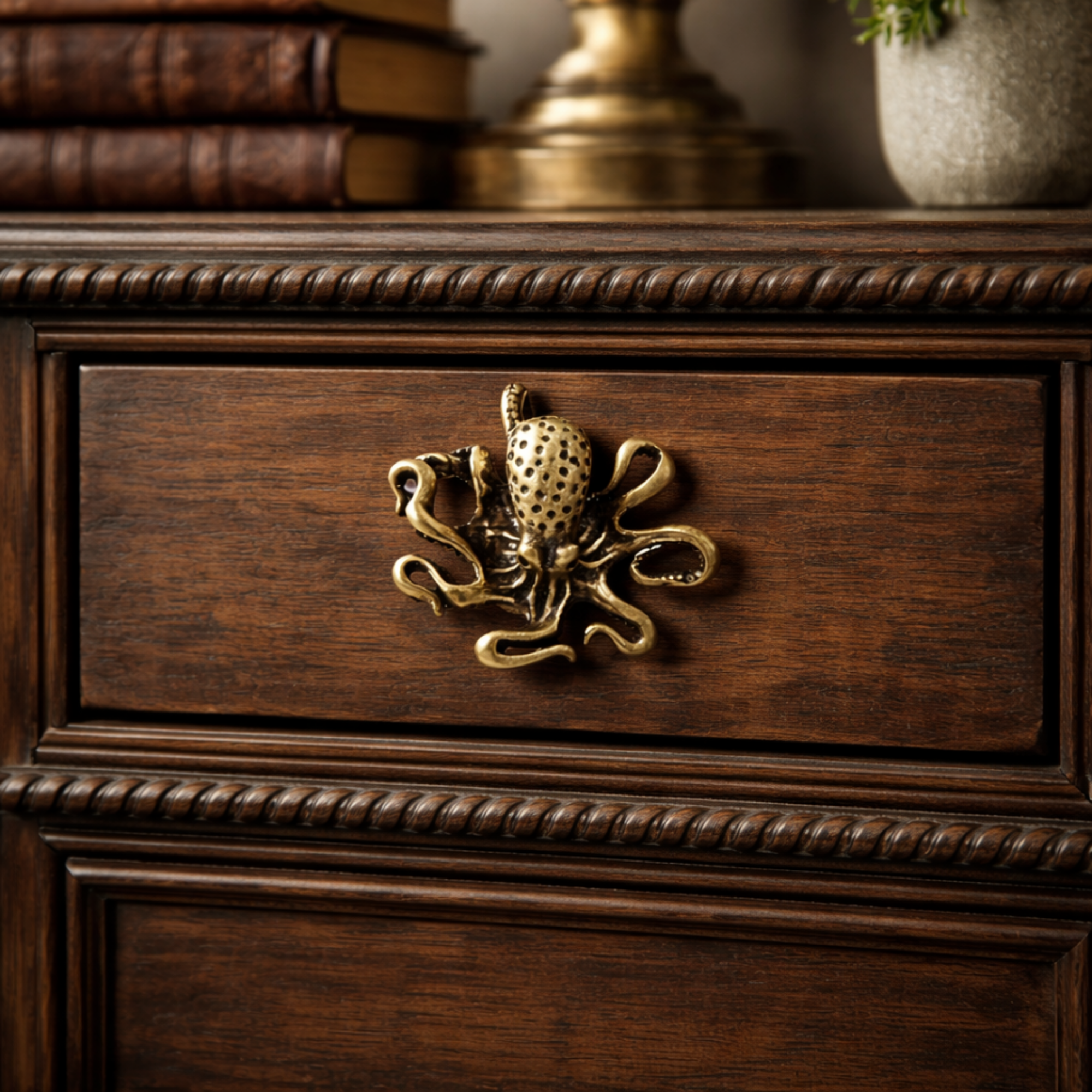 Knobelle Brass Octopus Knob | Nautical Cabinet Drawer Hardware | Coastal Vintage Furniture Accent