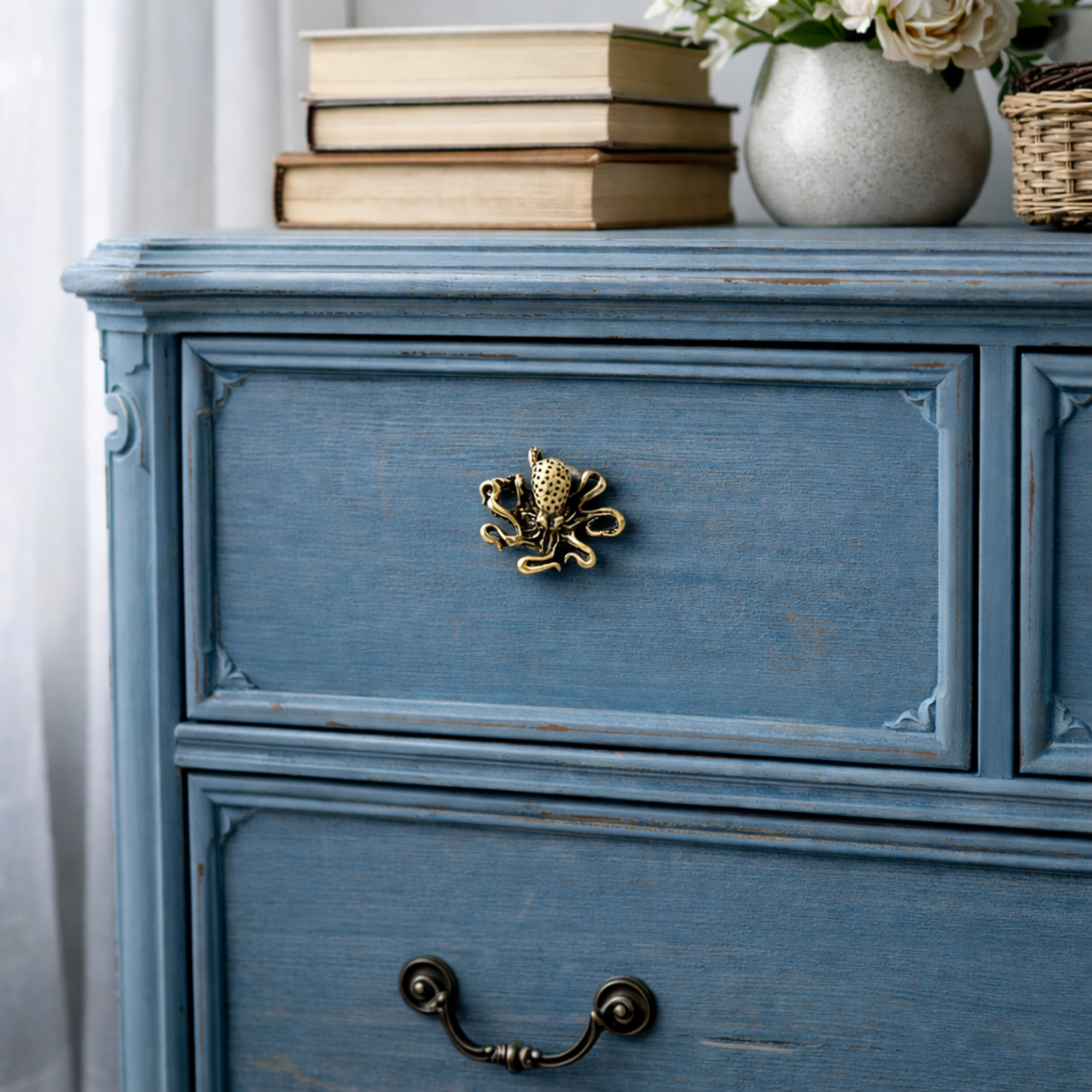 Knobelle Brass Octopus Knob | Nautical Cabinet Drawer Hardware | Coastal Vintage Furniture Accent