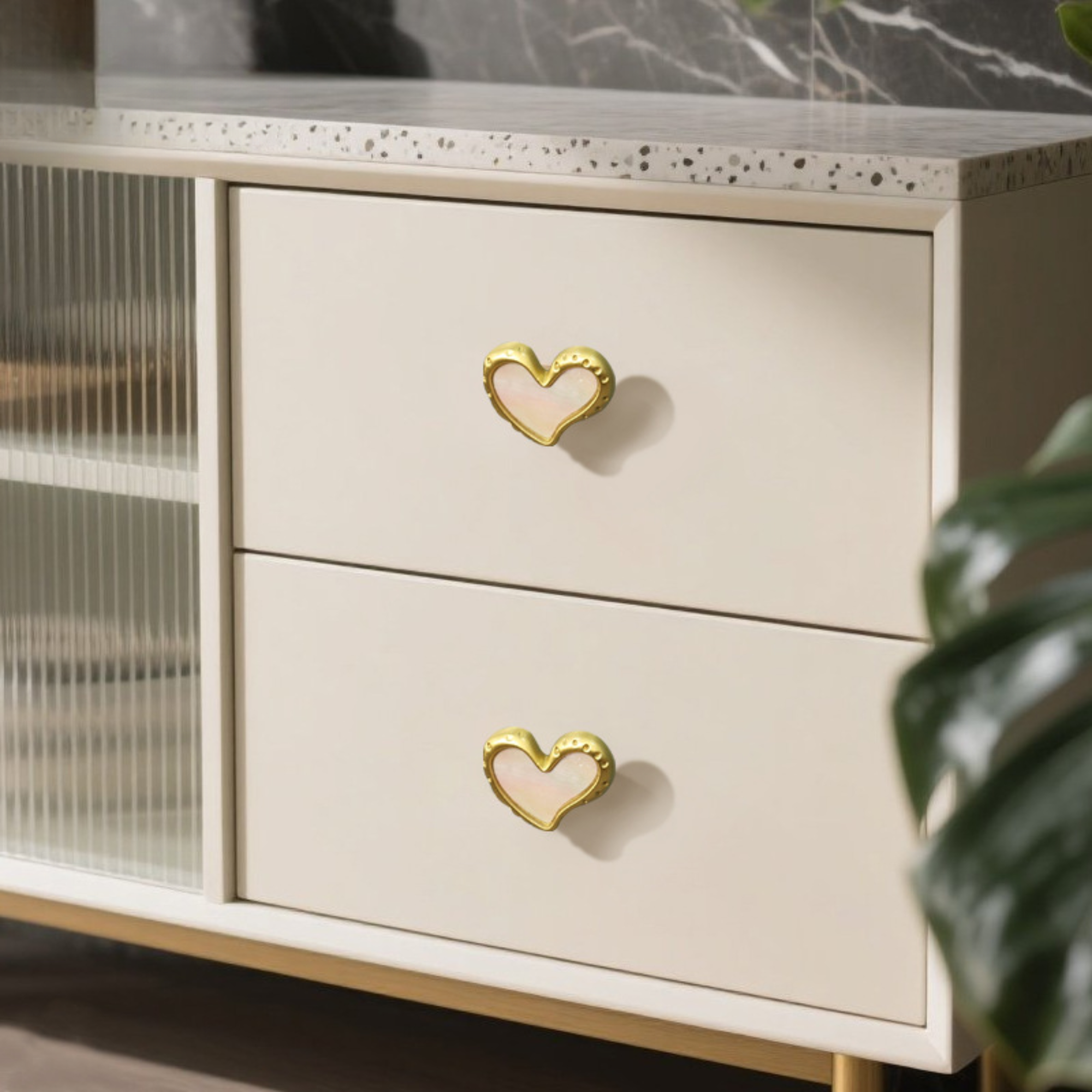 Knobelle Crysta – Heart Inlay Brass Cabinet Knob | Mother of Pearl & Abalone