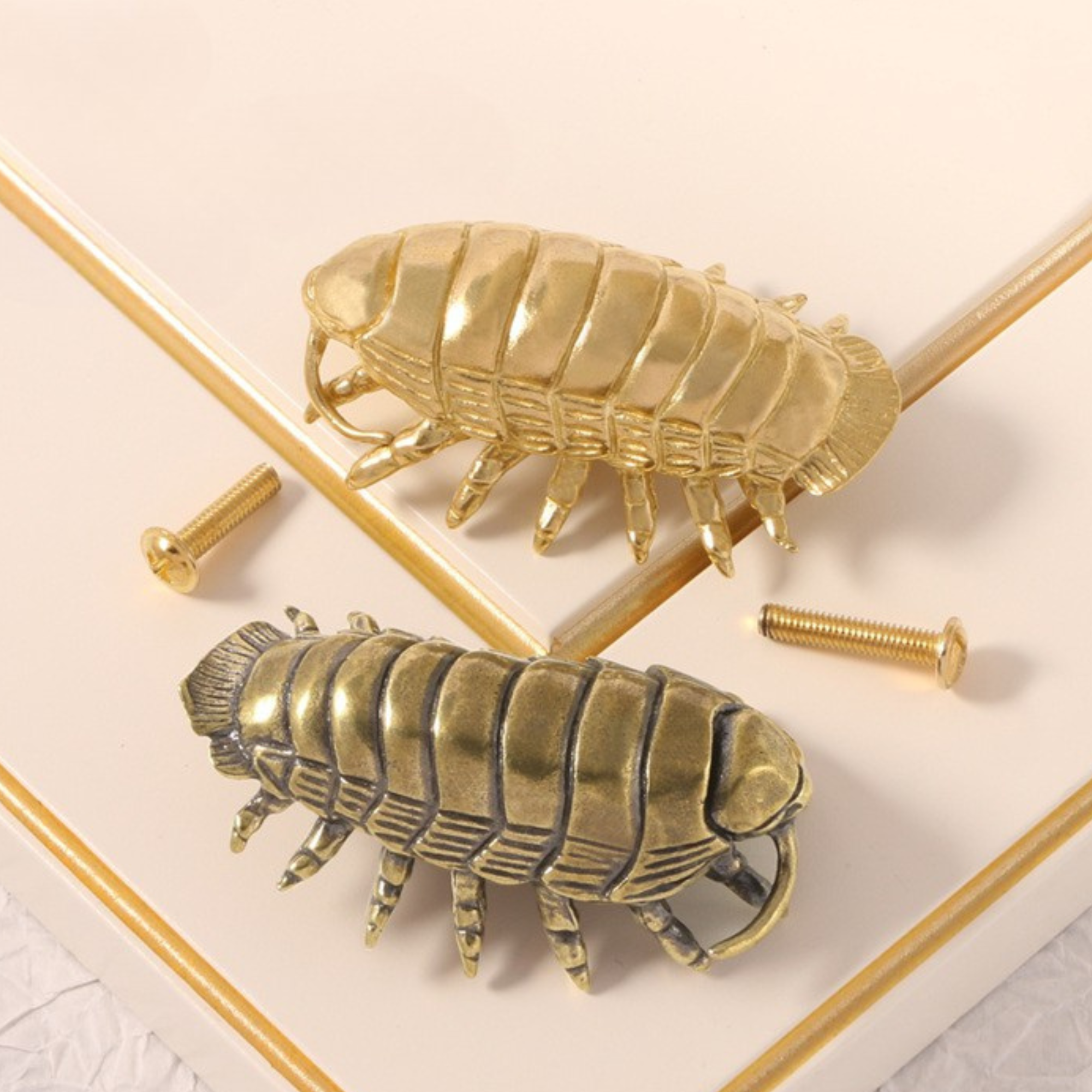 Knobelle Auréa Marine – Brass Isopod Cabinet Knob | Unique Bug-Inspired Drawer Pull for Furniture