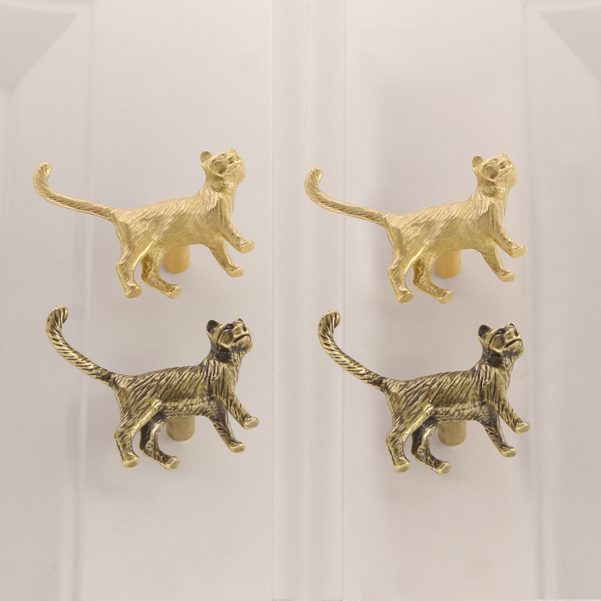 Knobelle Brass Cat Handle Hook – Vintage Animal Cabinet Knob, Decorative Wall Accent