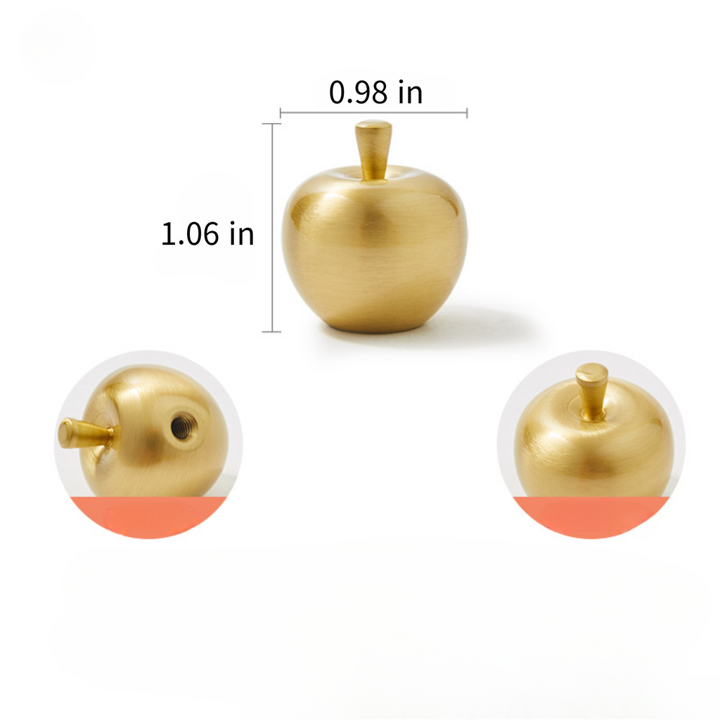 Knobelle Massiver Messing Apfel-Knauf – Gold- oder Silber-Schrankbeschläge, Obstschubladengriff, Botanischer Akzent