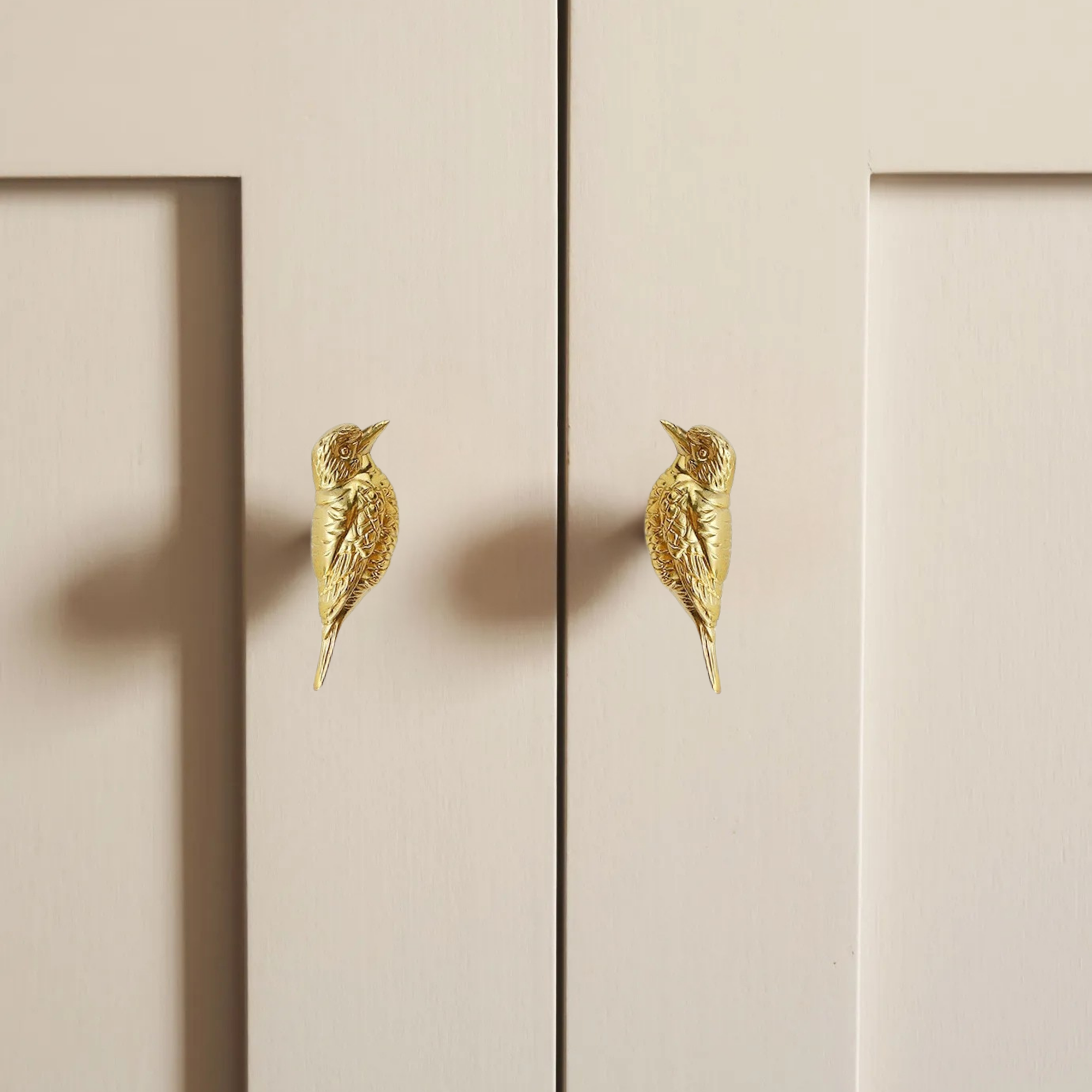 Brass Songbird Knob Set: Gold Sparrow Cabinet Handles