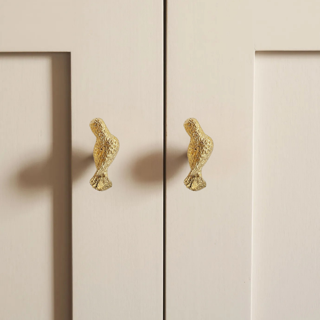 Knobelle Messing Vogelknopf – Vintage-Möbelknopf, von der Natur inspirierter Schubladengriff, verspielter Goldakzent