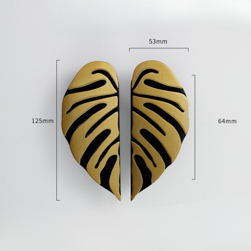 Knobelle Messing Blatt Möbelknauf (2er Set) – Monstera Schubladengriff Paar, Dekorativer Möbelgriff, Botanisches Wohnaccessoire