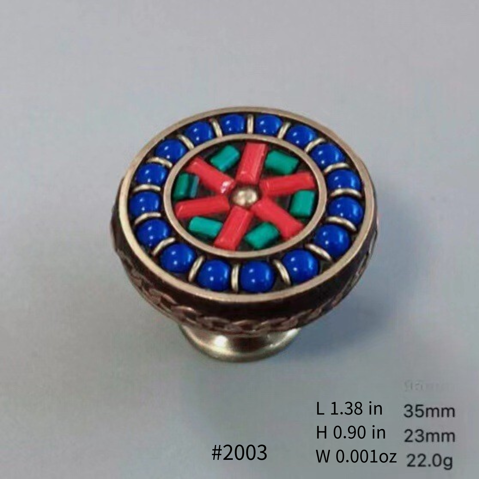 Knobelle Antique Brass Cabinet Knob – Boho Drawer Pull, Mosaic Inlay Design, Vintage Soulful Accent