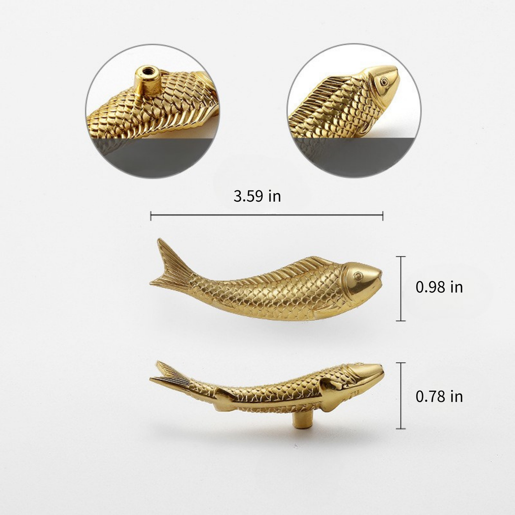 Knobelle Massiver Messing-Fischgriff – Nautischer goldener Schubladengriff, Akzent für Küsten-Hardware, Kollektion Auréa