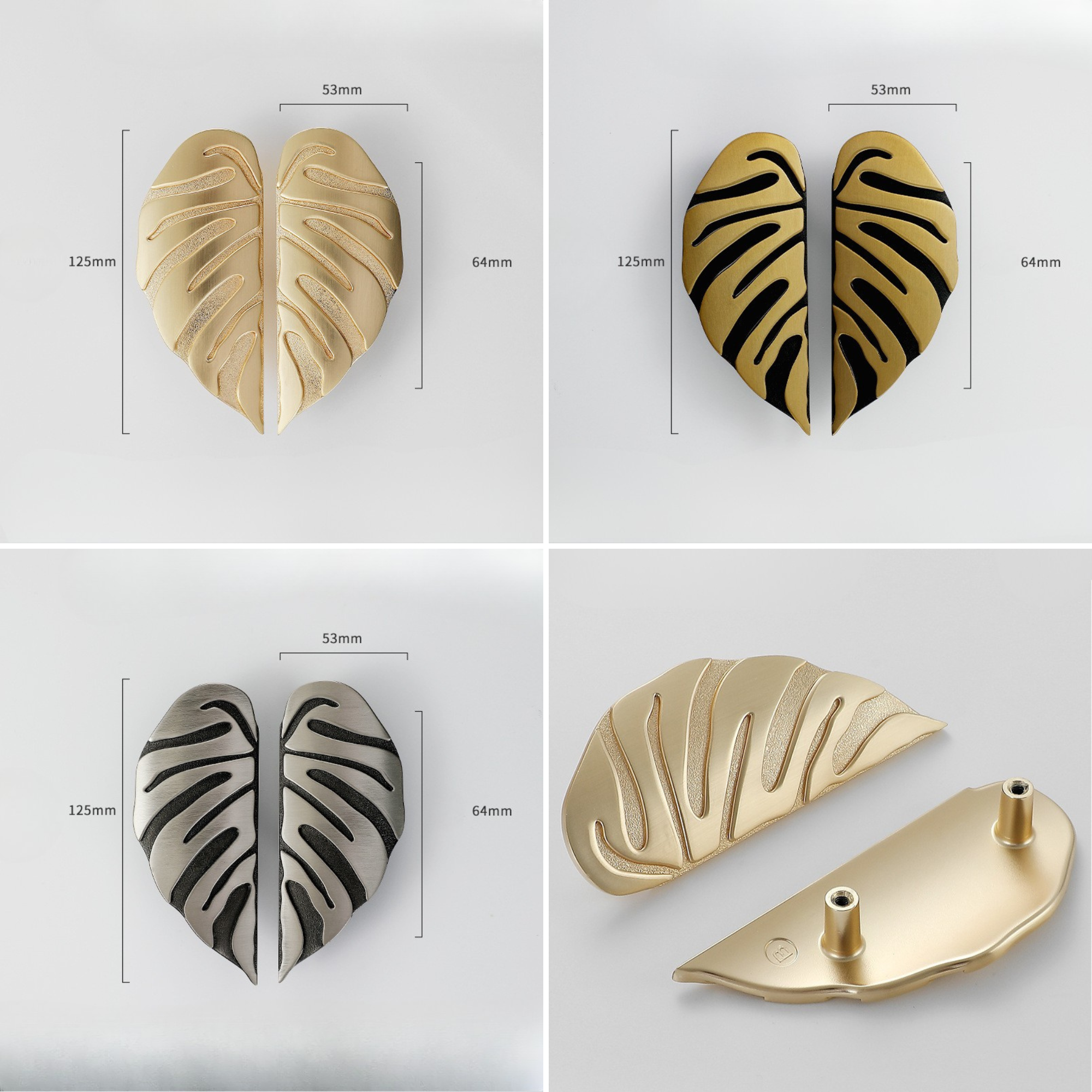 Knobelle Messing Blatt Möbelknauf (2er Set) – Monstera Schubladengriff Paar, Dekorativer Möbelgriff, Botanisches Wohnaccessoire