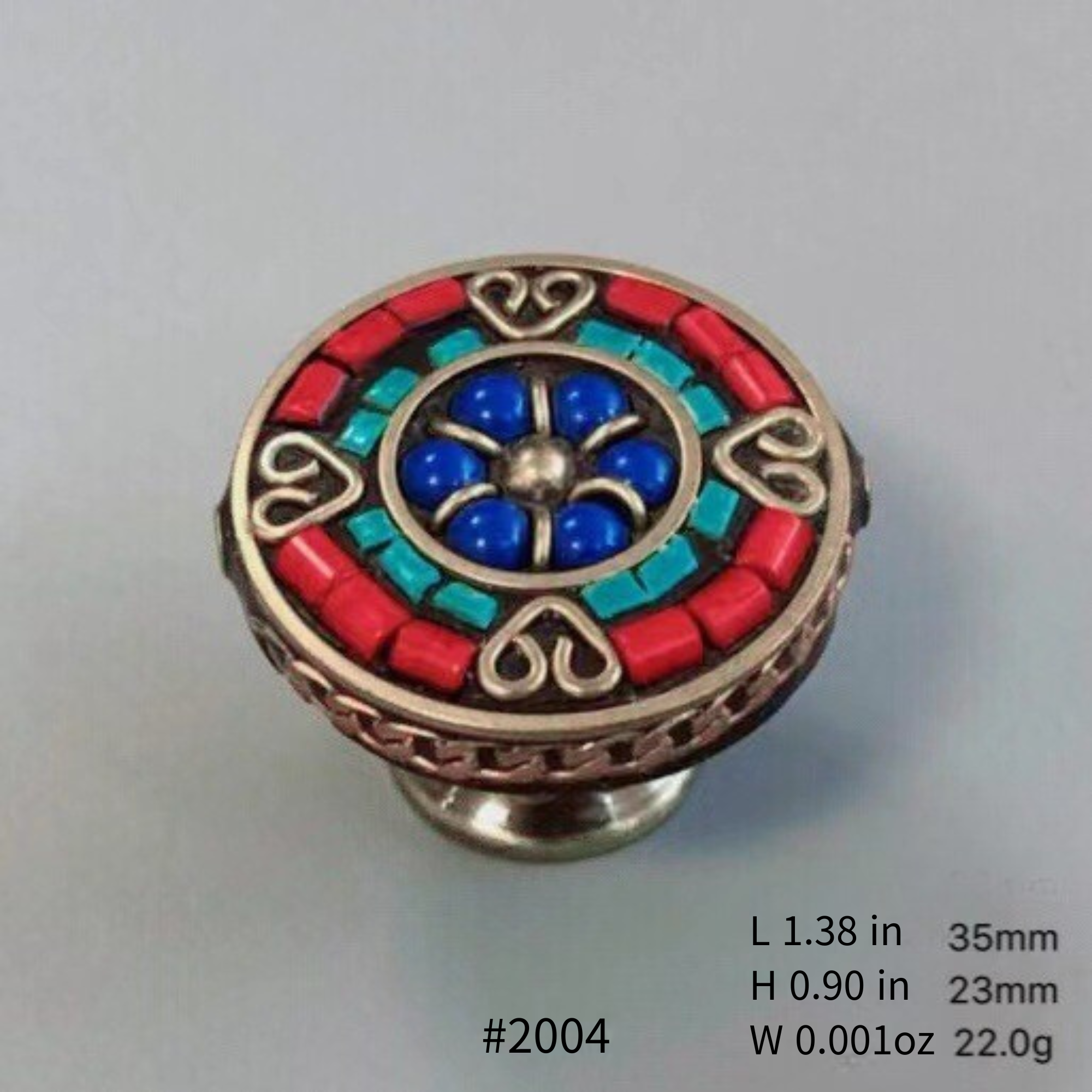 Knobelle Antique Brass Cabinet Knob – Boho Drawer Pull, Mosaic Inlay Design, Vintage Soulful Accent