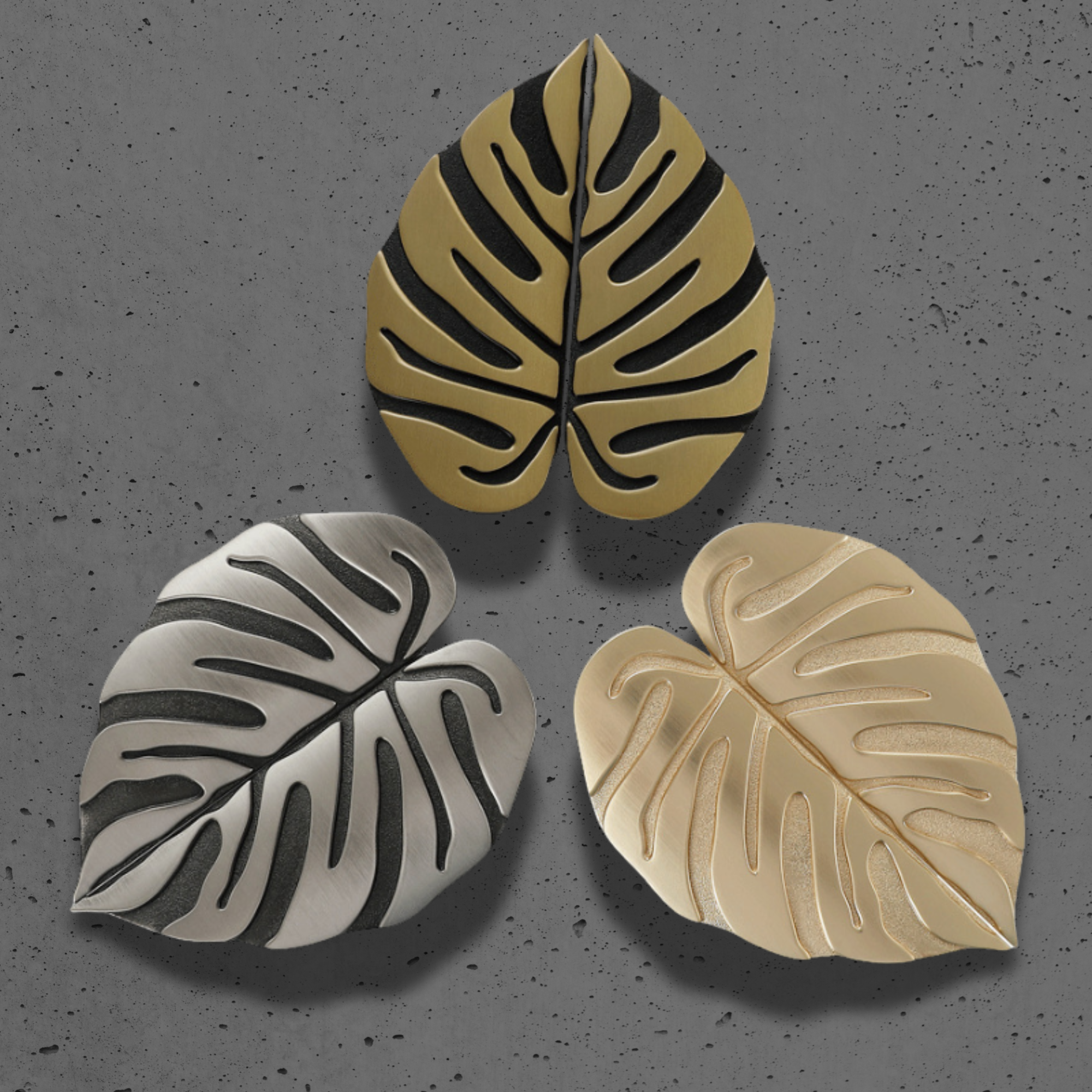 Knobelle Messing Blatt Möbelknauf (2er Set) – Monstera Schubladengriff Paar, Dekorativer Möbelgriff, Botanisches Wohnaccessoire