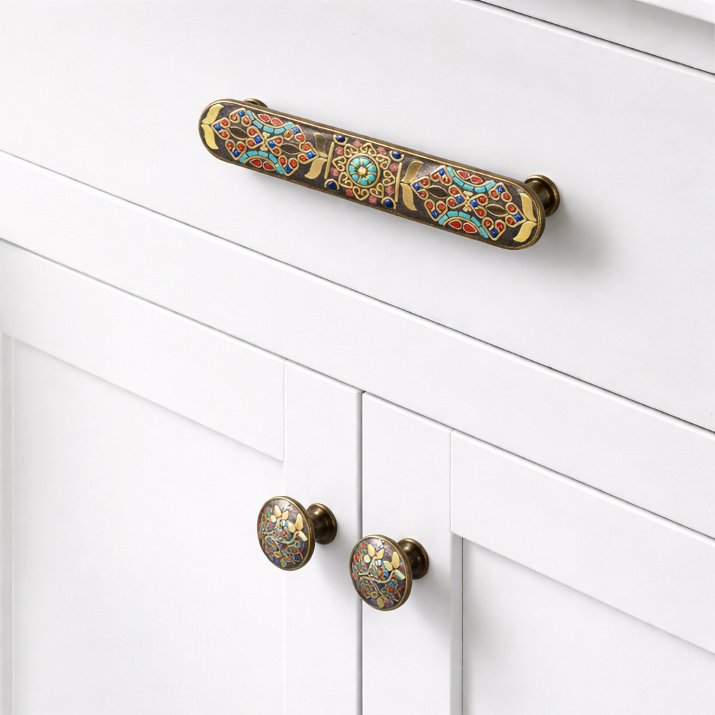 Knobelle Mosaïque Vintage Mosaikschrankknopf & Schubladengriff – Dekorativer Messingbeschlag