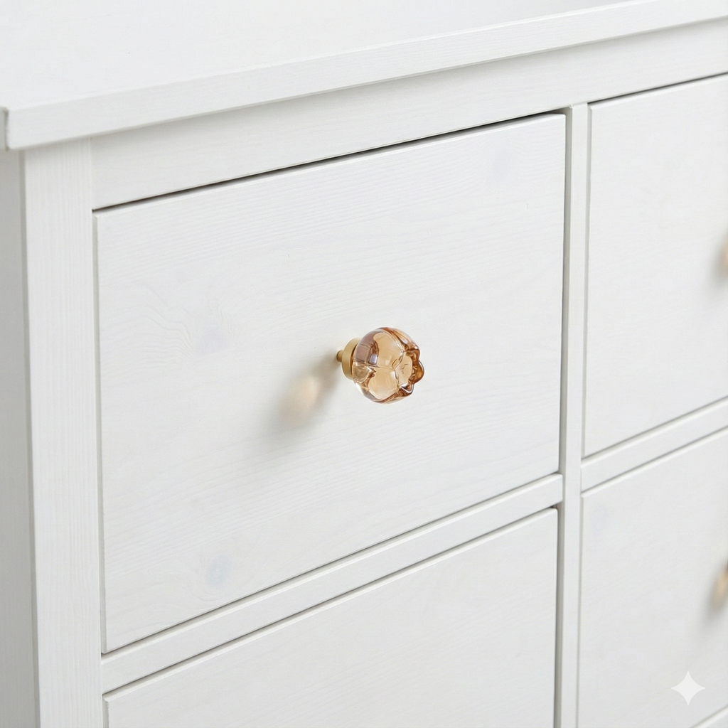 Knobelle Crystal Glass Cabinet Knob with Brass Base: Animal & Floral Drawer Pull